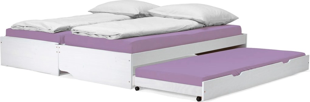 Ágy kihúzható pótágyakkal, fehér, tömörfa, 90x200, FLOPY