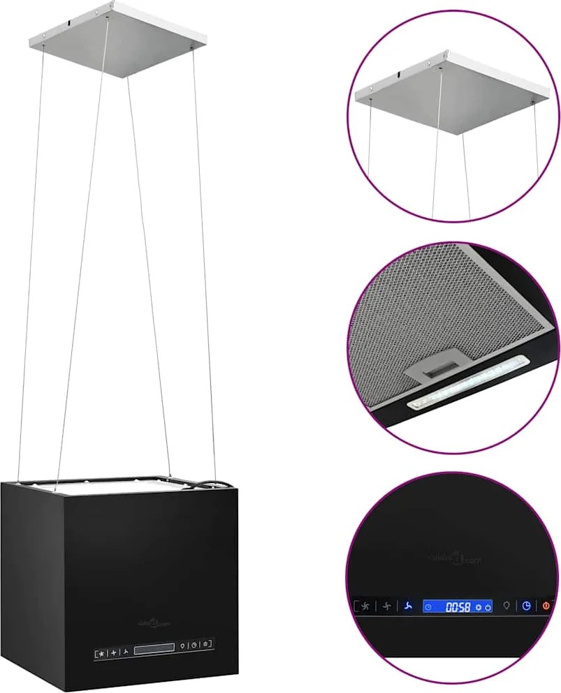 vidaXL porszórt acél LCD érintőképernyős sziget páraelszívó 37 cm