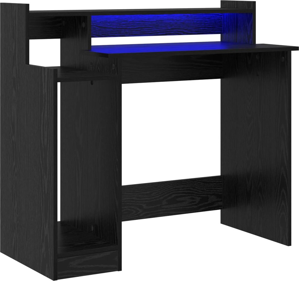 vidaXL Asztal LED -es lámpákkal Fekete tölgy 97 x 45 x 90 cm Faanyag