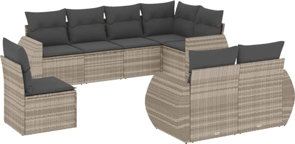 vidaXL 8 részes világosszürke polyrattan kerti ülőgarnitúra párnával