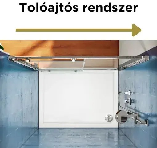 Stuxi Delhi 120x80 falsíkra szerelhető 3 oldalú tolóajtós zuhanykabin 6 mm vastag vízlepergető biztonsági üveggel, krómozott elemekkel, 200 cm magas