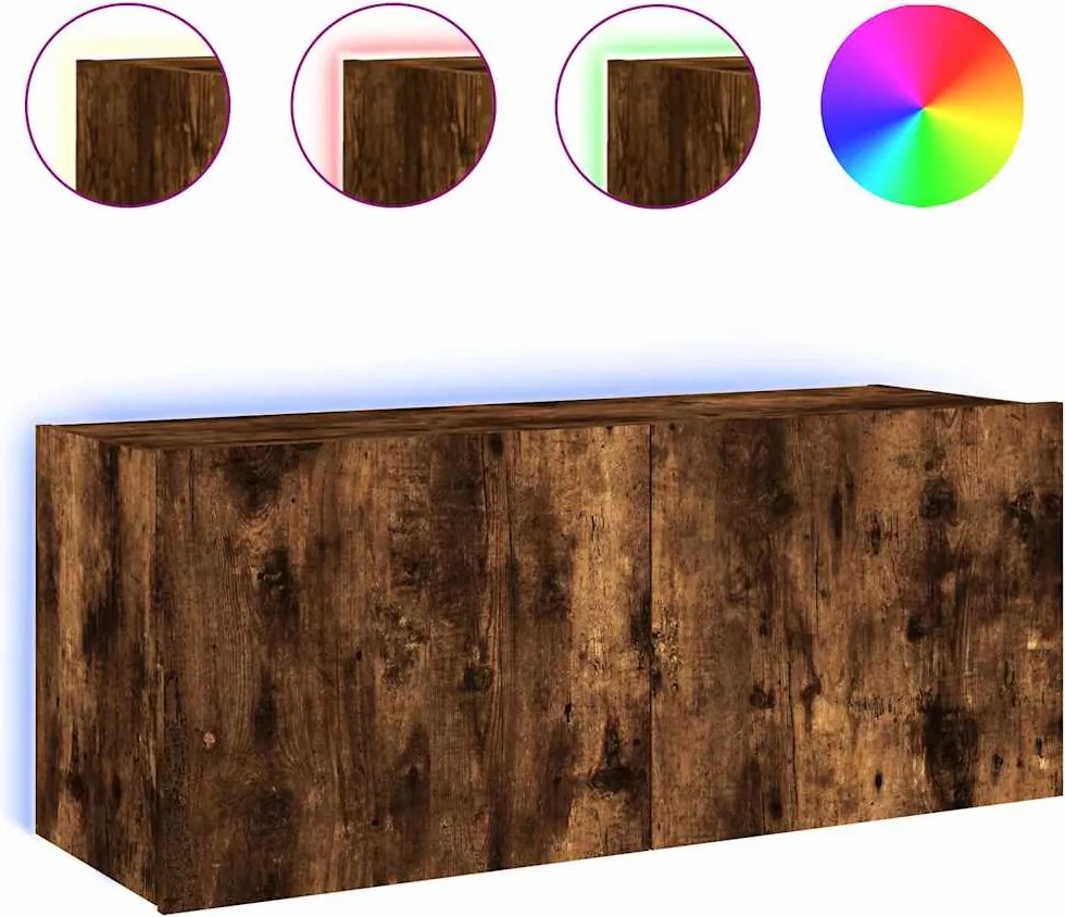 vidaXL füstös tölgy színű fali TV-szekrény LED-ekkel 100 x 35 x 41 cm