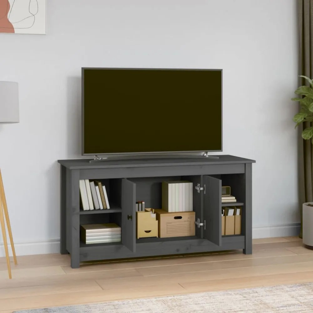 szürke tömör fenyőfa TV-szekrény 103 x 36,5 x 52 cm