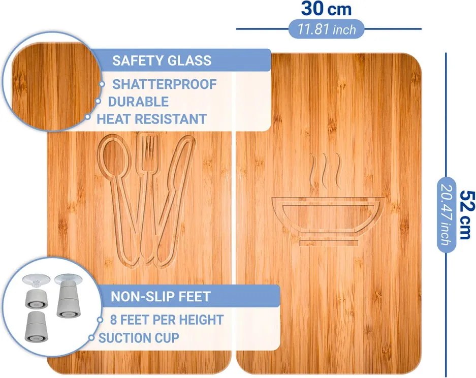 Edzett üveg tűzhely fedőlap szett 2 db-os 30x52 cm Lunch – Wenko