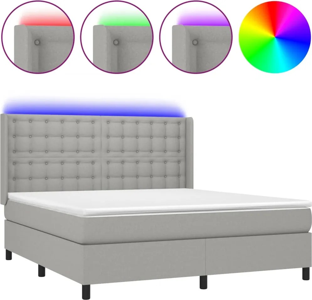 vidaXL világosszürke szövet rugós és LED-es ágy matraccal 160x200 cm