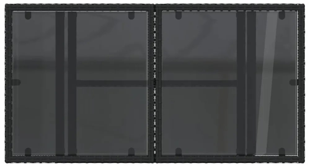 fekete polyrattan üveglapos kerti asztal 100 x 55 x 73 cm
