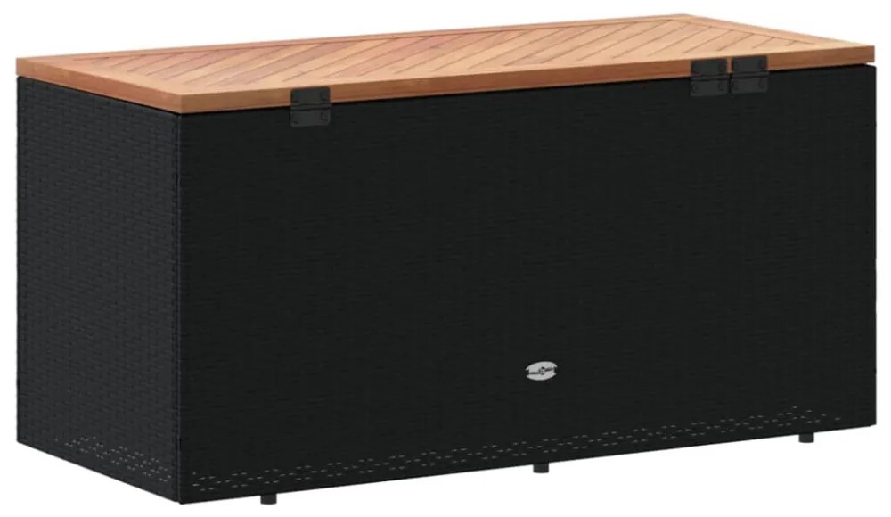 fekete polyrattan és akácfa kerti tárolóláda 110 x 50 x 54 cm