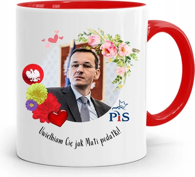 Piros Politikus Bögre Mateusz Morawiecki Miniszterelnök fényképes nyomtatással