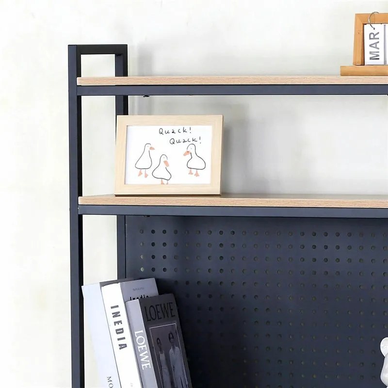 Polcos íróasztal / számítógépasztal mágnestáblával 84×50 cm, masszív fém vázzal, fekete–modern tölgy – Intenso Home