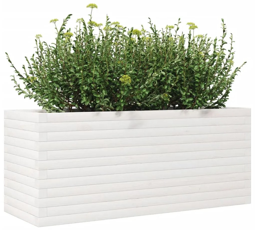 fehér tömör fenyőfa kerti virágláda 110 x 40 x 45,5 cm