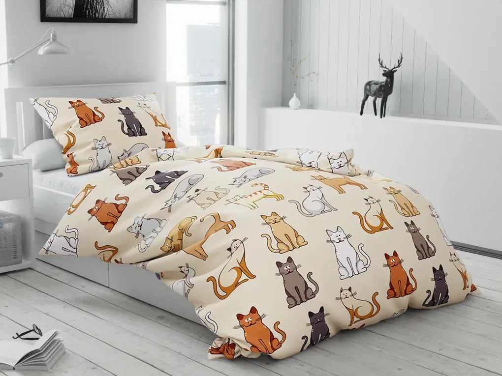 Pamut ágynemű COLORED CATS BLEND krémszínű Ágyneműhuzat mérete: 70 x 90 cm | 140 x 200 cm