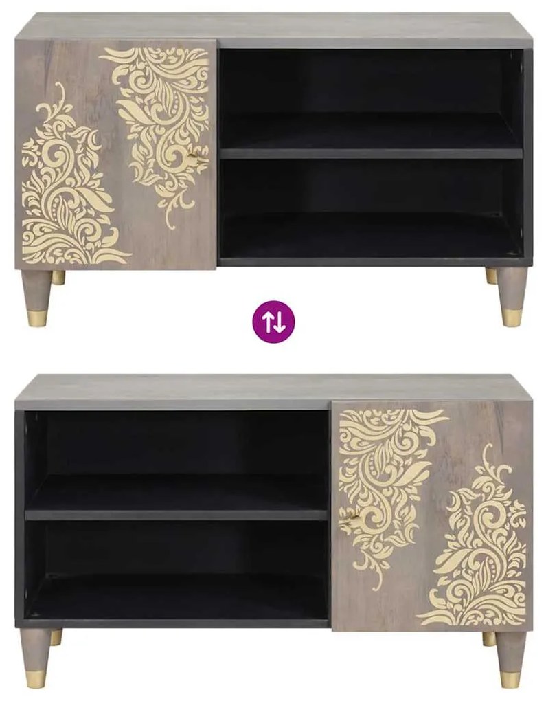 TV szekrény Szürke és Arany 80 x 31.5 x 46 cm Tömör mangófa
