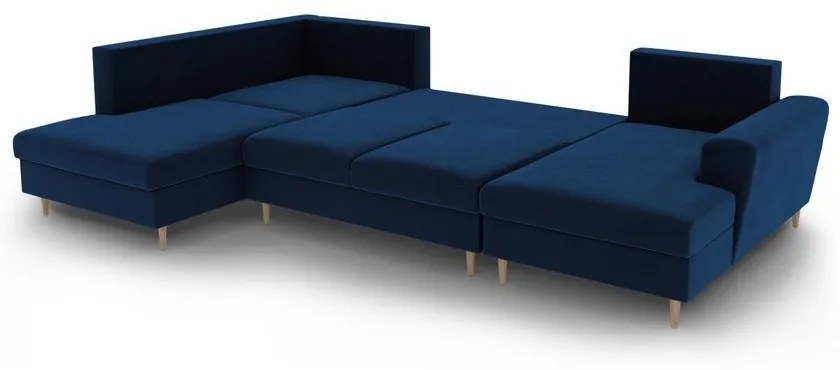 Kék bársony kinyitható tárolóhelyes sarokkanapé (bal oldali-U alakú) Kyoto – Cosmopolitan Design