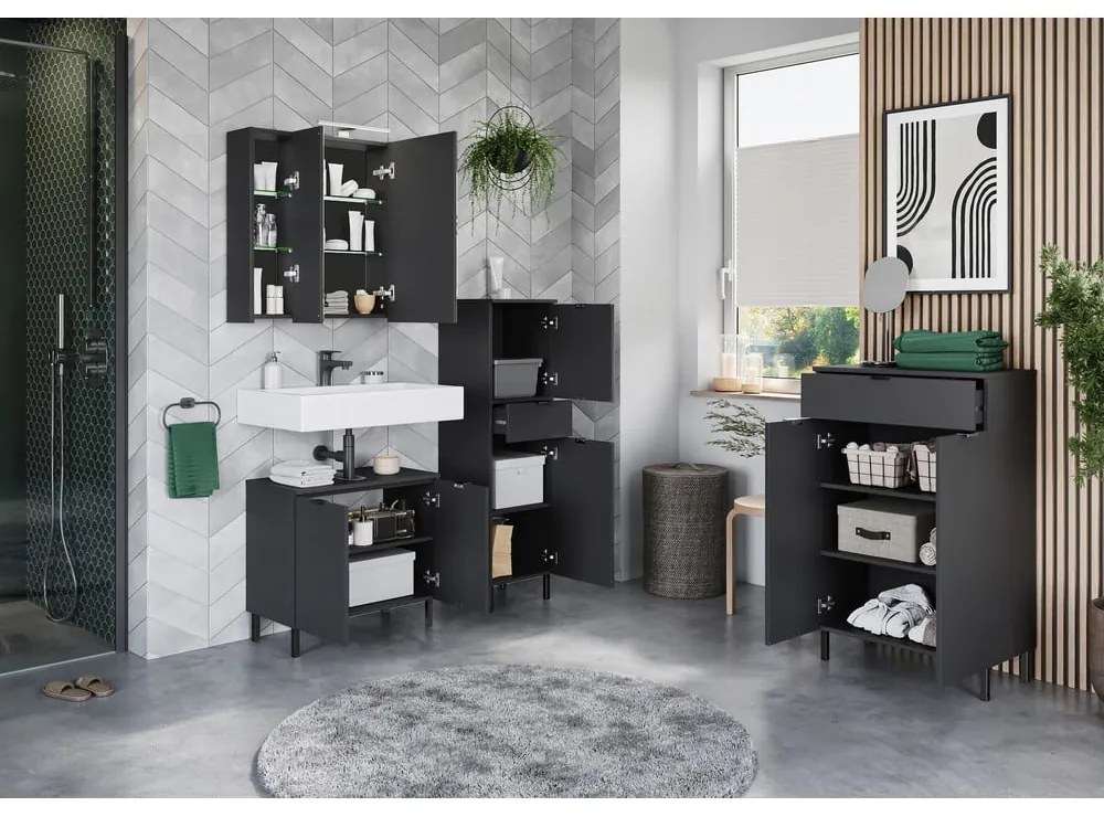 Antracitszürke magas fürdőszoba szekrény 60x97 cm Arcena – Germania