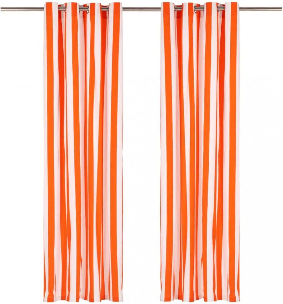 2 db narancssárga csíkos szövetfüggöny fémgyűrűkkel 140x225 cm
