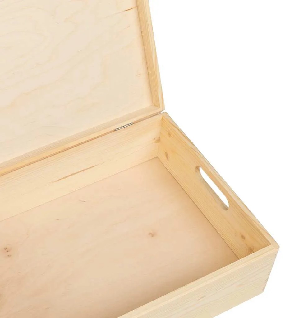 Fa doboz fedéllel és fogantyúkkal 40x30x13 cm tömör fa fenyő