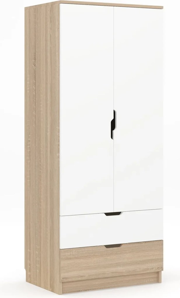 Lento gardróbszekrény, sonoma tölgy-fehér, 75 cm