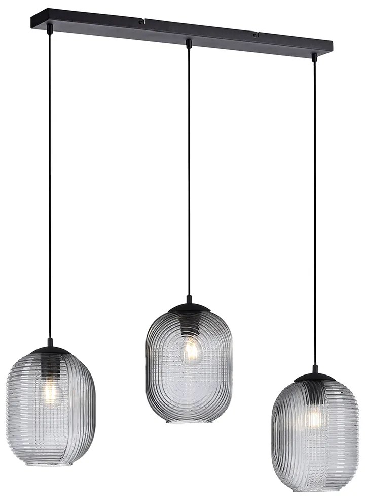 Art Deco függőlámpa fekete füstüveggel 3 lámpával - Chris