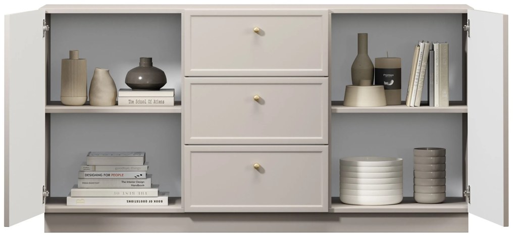 Lorini komód 150 cm fiókokkal - kasmír / arany fogantyúk