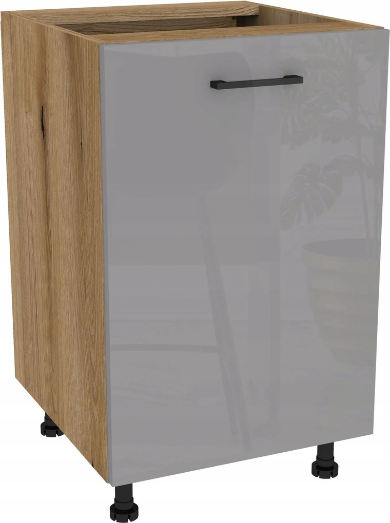 Konyhaszekrény alsó 50 Capri korpusz tölgy Evoke front szürke akril fényes