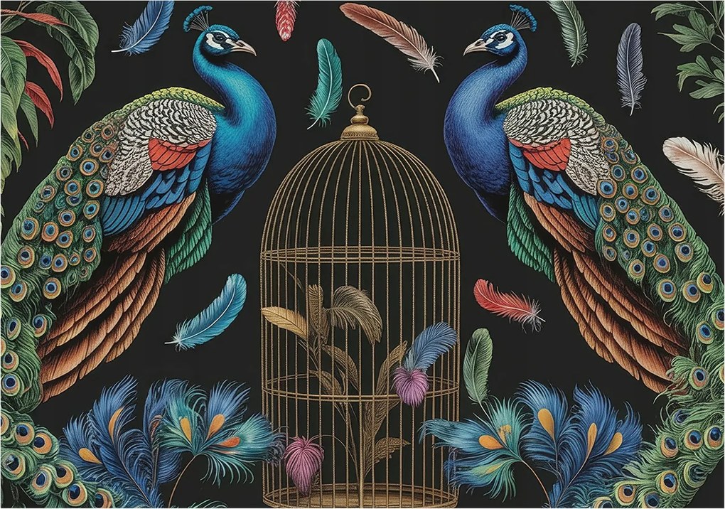 Divatos Flizelin Fali Tapéta Furnér Egzotikus Páva 208x146 Ragasztó