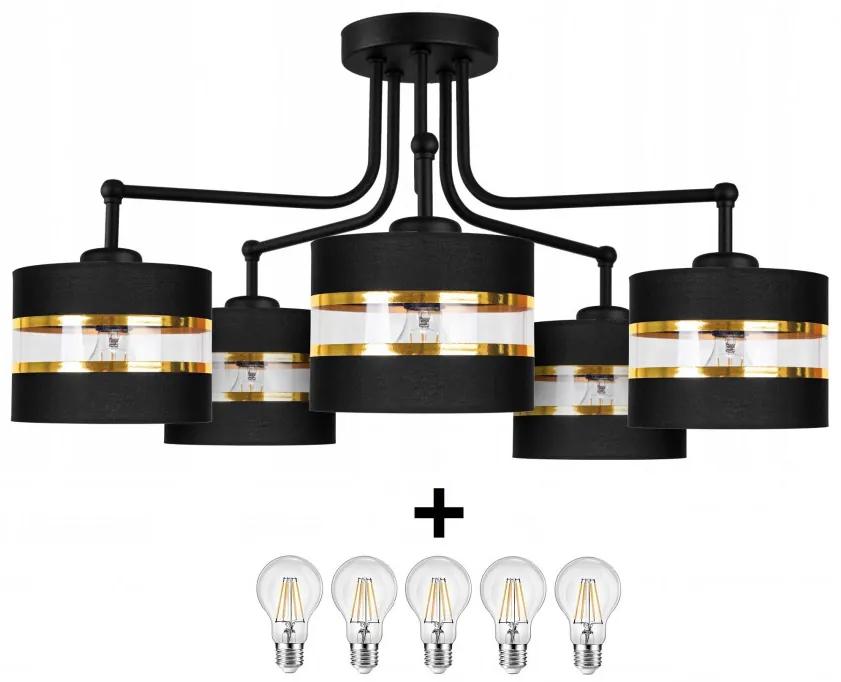 Glimex ABAZUR mennyezeti lámpa fekete 5x E27 + ajándék LED izzók