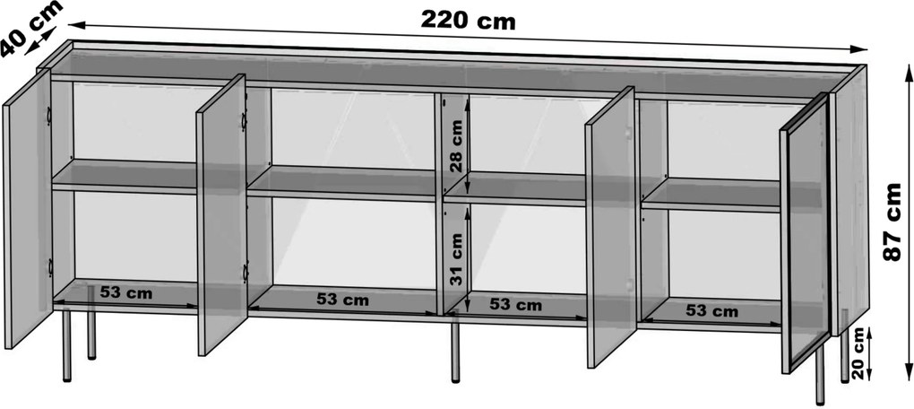 Dunari komód 220 cm négyajtós - dunin tölgy