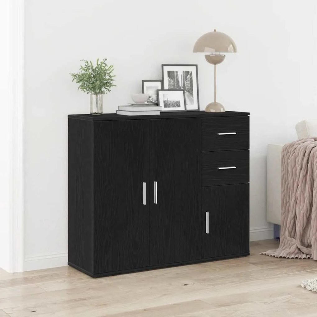 fekete tölgy színű szerelt fa tálalószekrény 91x29,5x75 cm