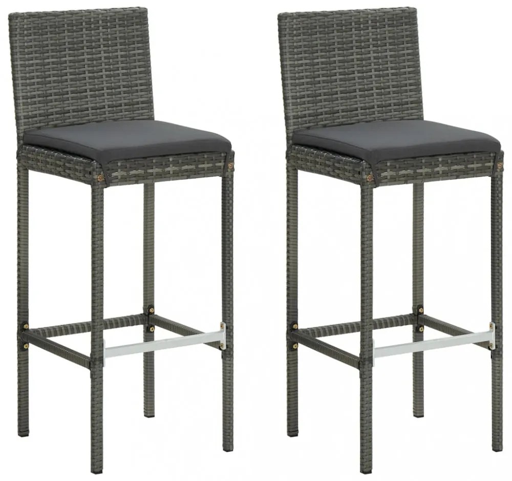 2 db szürke polyrattan kerti bárszék párnával
