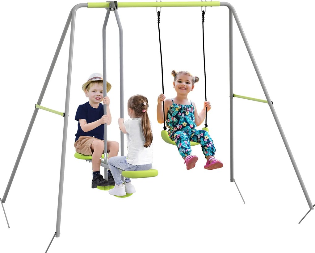 Outsunny Gyermeksziget Kerti Hinta 1 Egyszerű Hintával, 1 Tányéros Hintával és UV Ellen Védett Gyermekhintával, Terhelhetőség 135 kg, 255x160x180 cm,