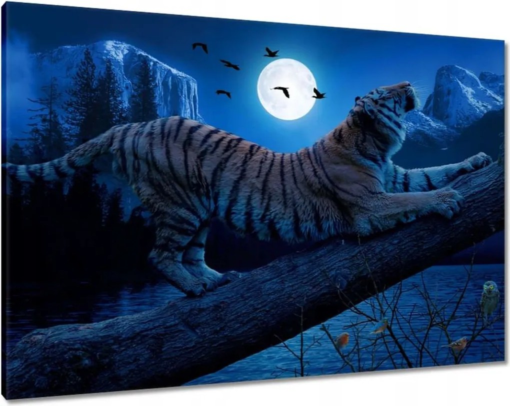 Vászonkép 100x70 Tigris az ágon éjszaka