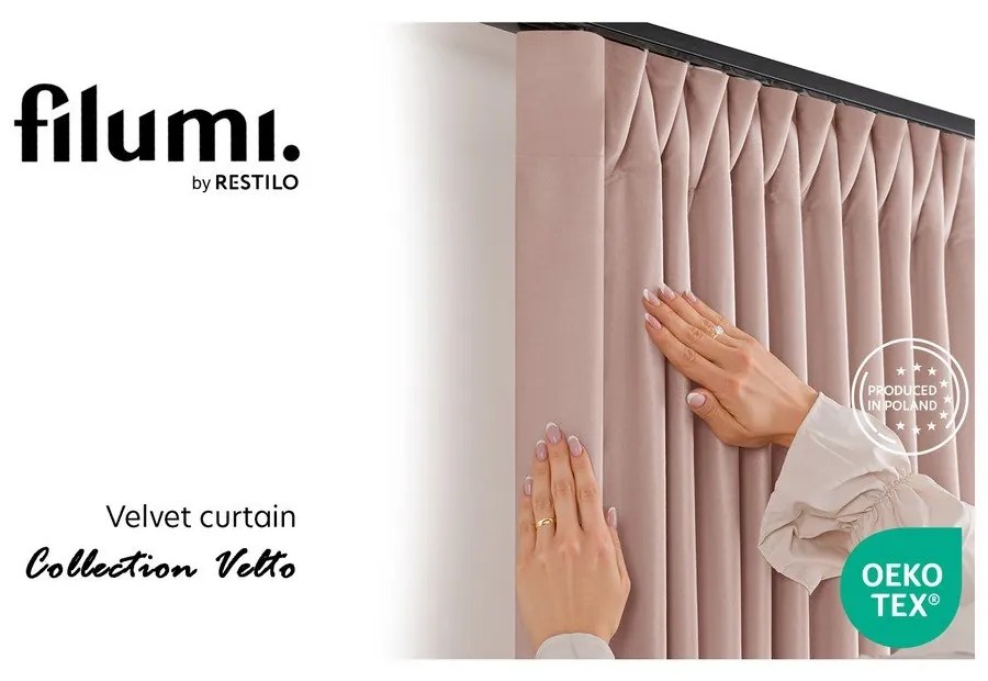 Világos rózsaszín bársony dimout (részleges sötétítő) függöny 400x250 cm Velto – Filumi