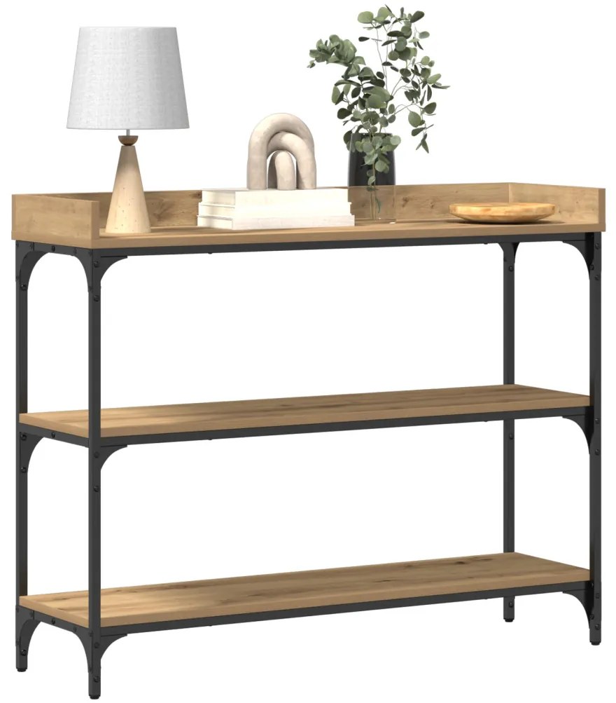 Konzolasztal Kézműves Tölgy 100x30x80 cm Műgyanta és Acél