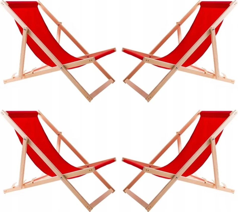 4X Kerti Napozóágy Fából Összecsukható Woodok Piros Szövet
