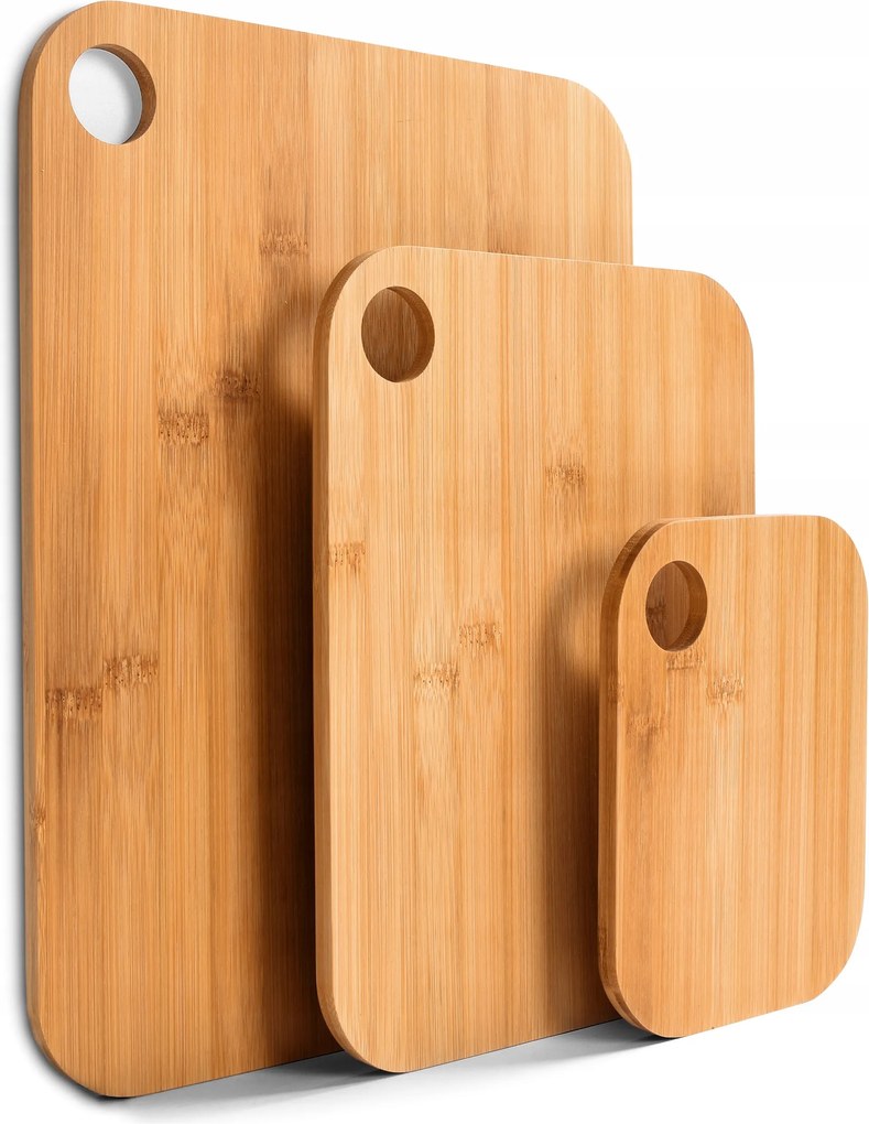 Tálaló Vágódeszka Fa Bambusz 3 Db-os Konyhai Deszka Szett