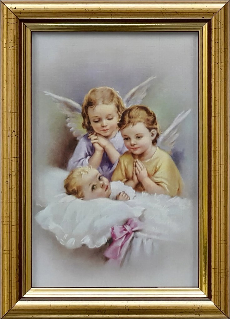 Vászonkép 18x13 Őrangyal Arany Angyal Díszített Fa Keret