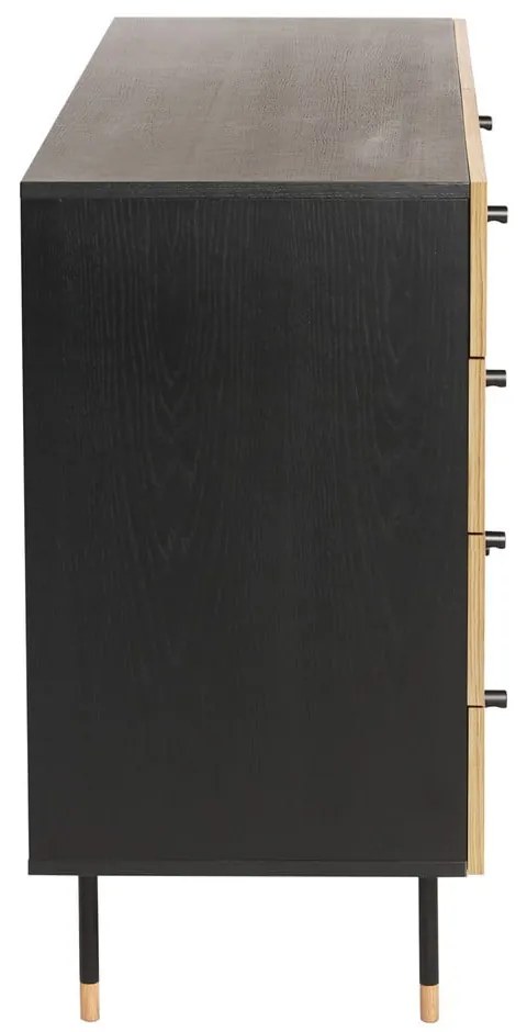 Fekete-natúr színű alacsony komód tölgyfa dekorral 130x87 cm Jugend – Woodman