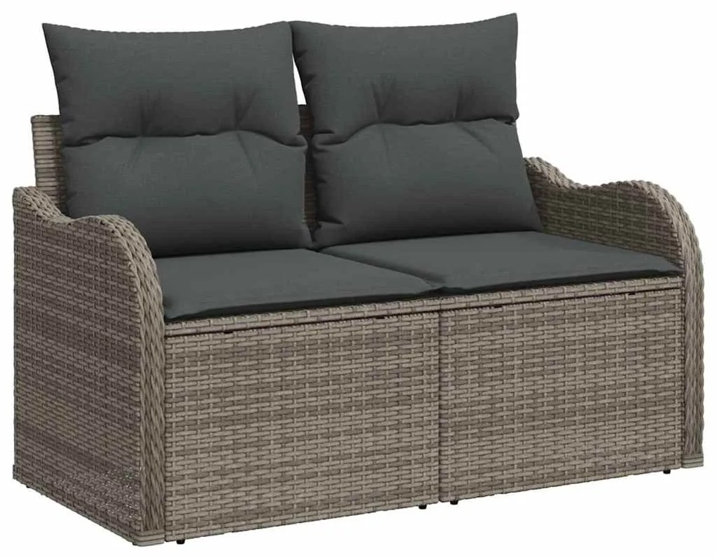vidaXL Kerti Kanapé Szett párnával párnával 9 pcs Szürke Poly Rattan