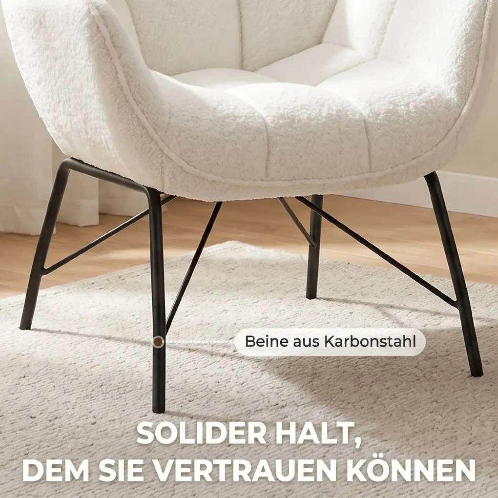 HOMCOM Modern lounge fotel, integrált karfákkal, fém lábakkal, 69 x 68 x 78,5 cm, krémfehér
