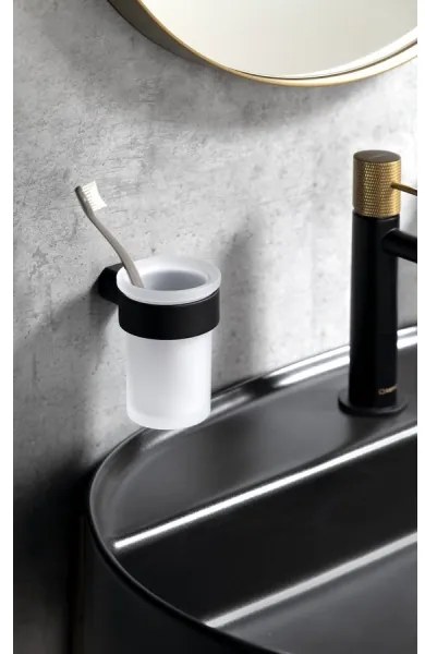 Gedy - Falra szerelhető fogkefe tartó PIRENEI lágy üveg/fekete