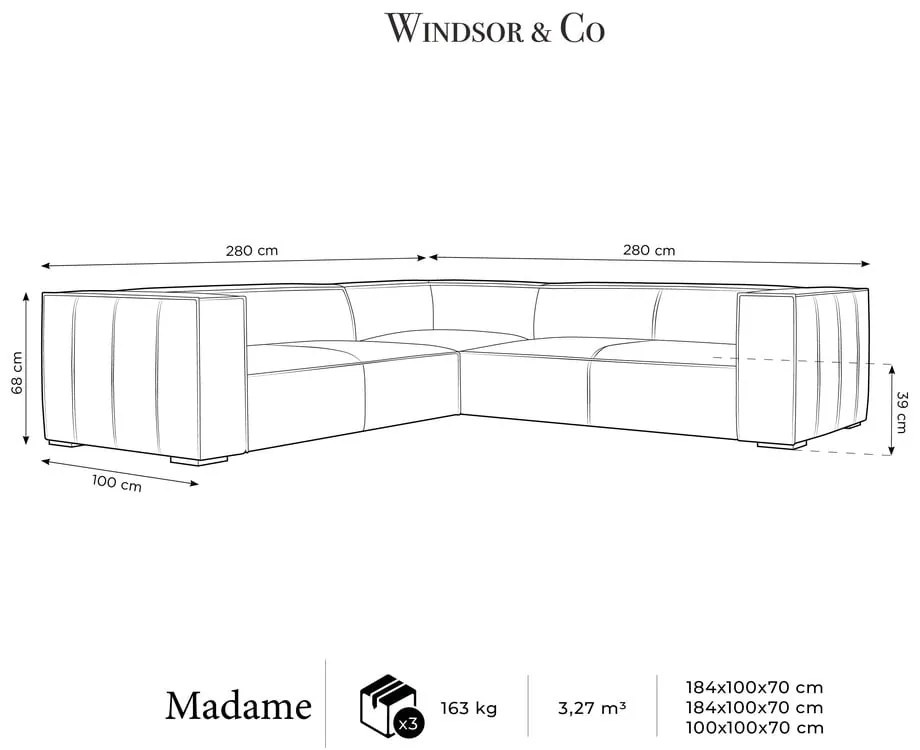 Sötétkék bőr sarokkanapé (variálható) Madame – Windsor &amp; Co Sofas