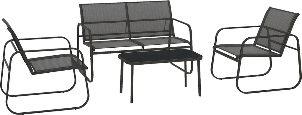 Outsunny Kerti Bútor Szett 4 db, Kerti Szett 1 Kétüléses Kanapéval, 2 Székkel és 1 Kávézóasztallal, Ülőgarnitúra, Balkoni Bútor Szett Teraszra, Hálós,