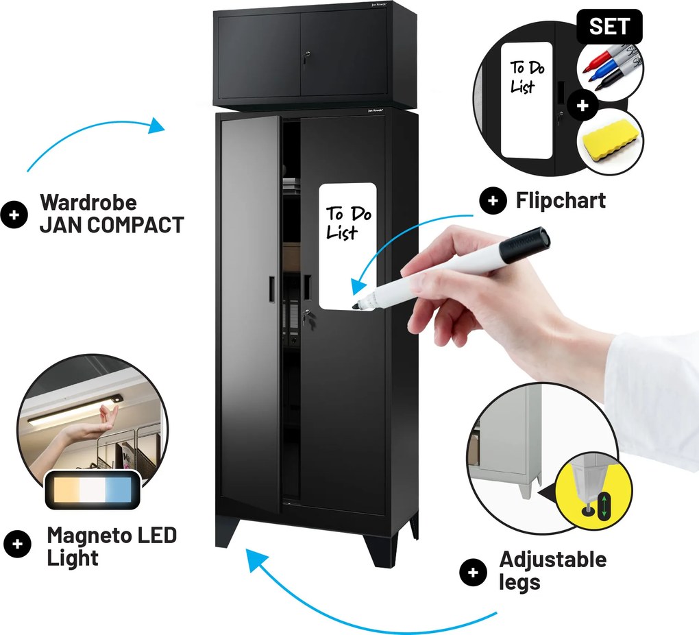 Felső szekrényelem EWA Compact öltözőszekrényhez – 800 x 380 x 400 mm, fekete