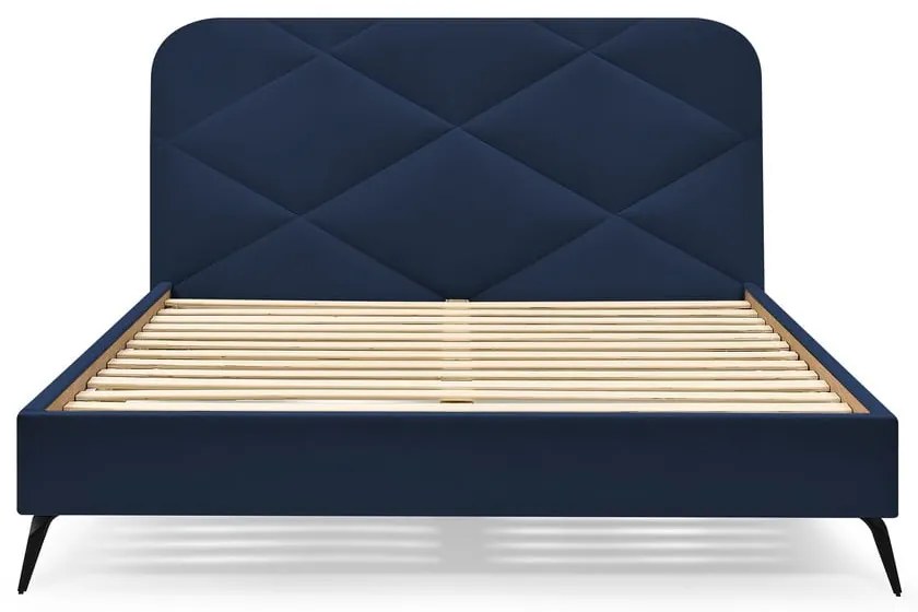 Sötétkék kárpitozott franciaágy ágyráccsal 180x200 cm Prune – Bobochic Paris