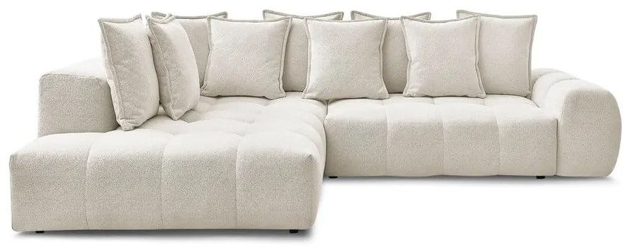 Fehér zsenília kinyitható-tárolóhelyes sarokkanapé (bal oldali-L alakú) Everest – Bobochic Paris