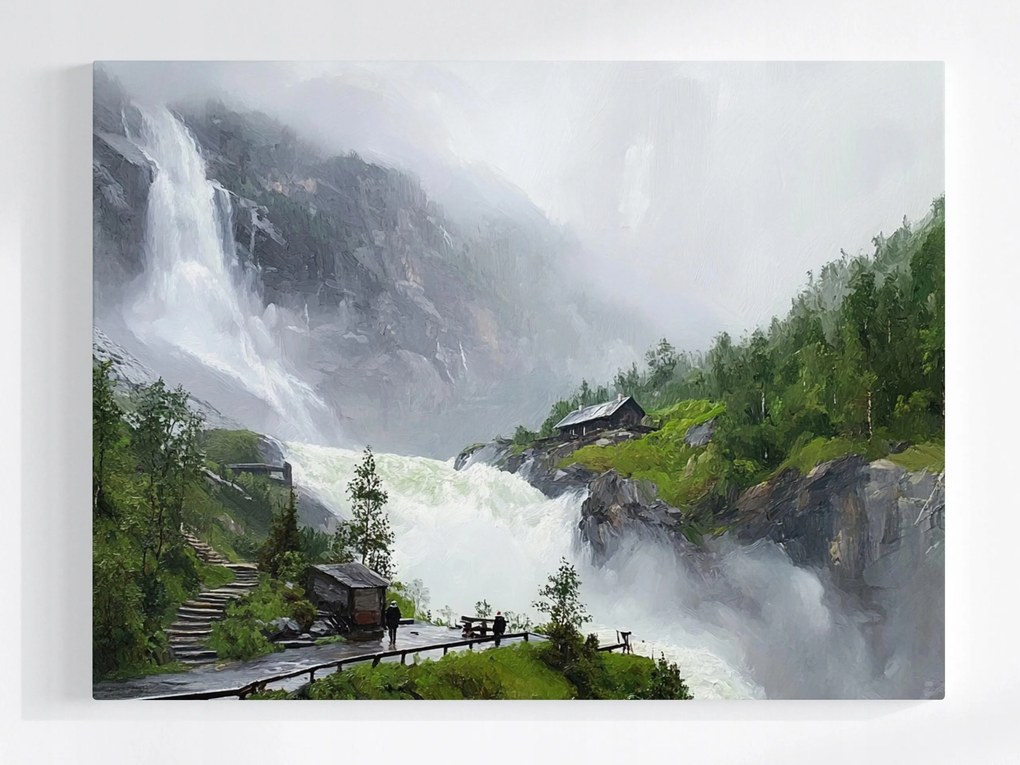 Vászonkép Canvas Skandinávia Norvégia Hegyek Vízesés Kilátás 80x60