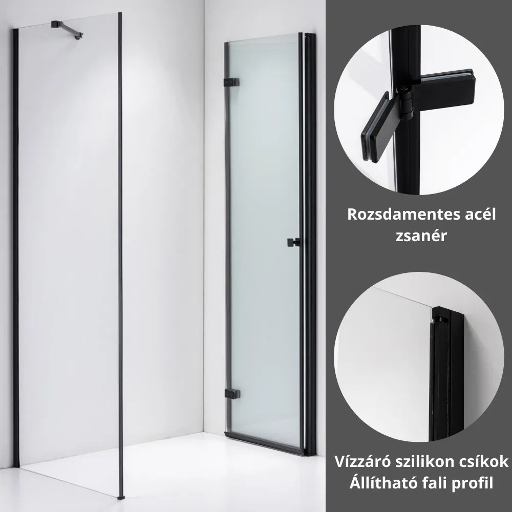 Stuxi Verona Black 110x80 aszimmetrikus csuklóajtós zuhanykabin 6 mm vízlepergető biztonsági üveggel, fekete