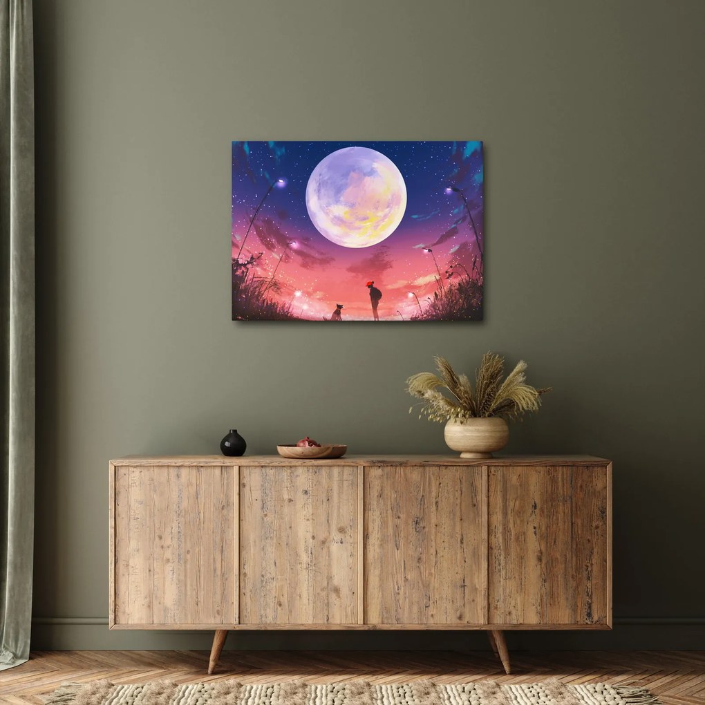 Kép - Nő és kutya teliholdkor (70x50 cm)