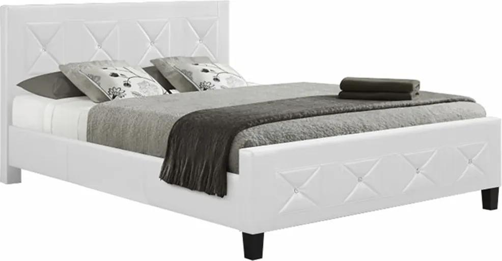 Dupla ágy ágyráccsal, textilbőr fehér, 160x200, CARISA