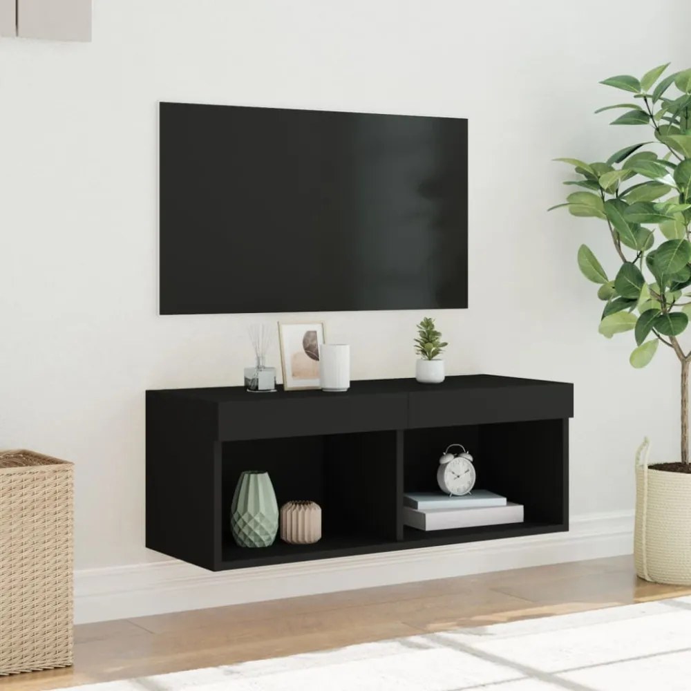 fekete TV-szekrény LED-világítással 80 x 30 x 30 cm